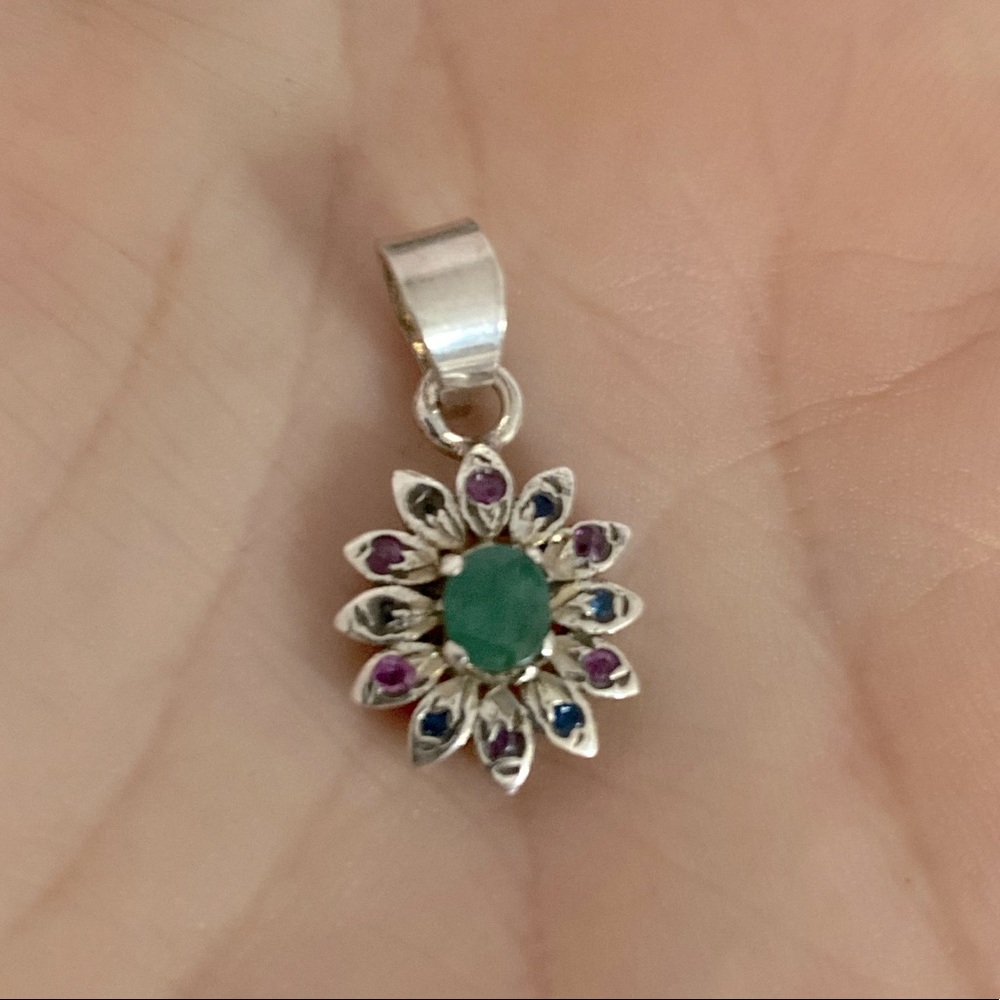 Ruby Sapphire Emerald Gemstone Pendant - Picture 2 of 5